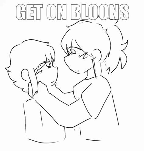 A Black And White Drawing Of A Couple With The Words Get On Bloons Above Them GIF