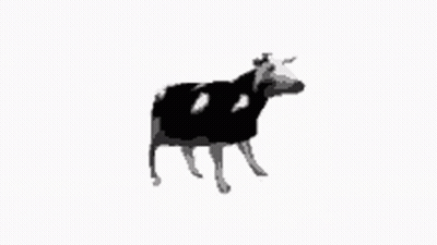 A Black And White Drawing Of A Cow Standing On Its Hind Legs On A White Background . GIF