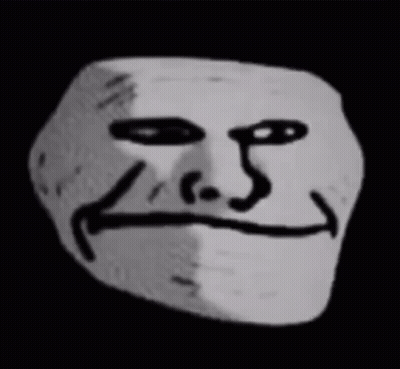 A Black And White Drawing Of A Creepy Troll Face With A Beard . GIF