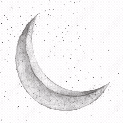 A Black And White Drawing Of A Crescent Moon With Stars GIF