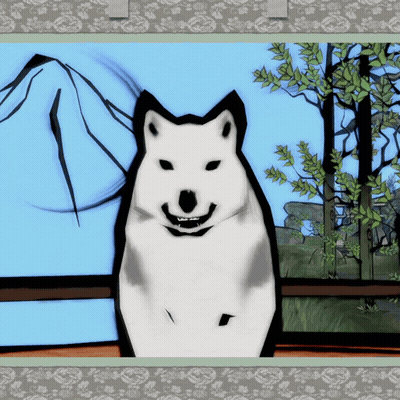 A Black And White Drawing Of A Dog With Trees In The Background GIF
