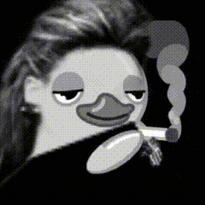 A Black And White Drawing Of A Duck With A Mustache Smoking A Cigarette GIF