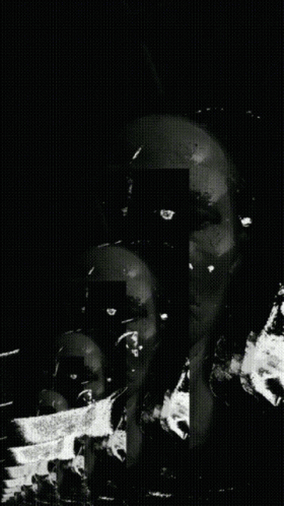 A Black And White Drawing Of A Face With A Clock On It GIF