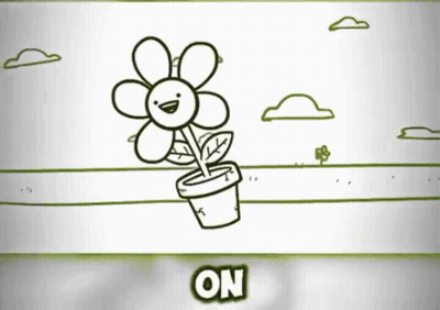 A Black And White Drawing Of A Flower In A Pot With The Words " On " Below It GIF