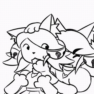 A Black And White Drawing Of A Fox And A Girl . GIF