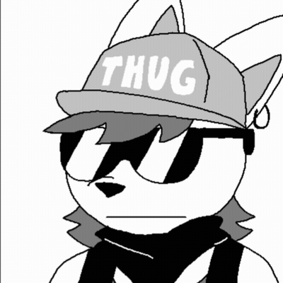 A Black And White Drawing Of A Fox Wearing A Hat That Says Thug GIF