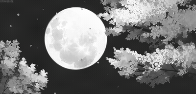 A Black And White Drawing Of A Full Moon And Trees GIF