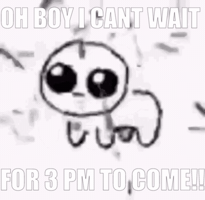 A Black And White Drawing Of A Ghost With The Words `` Oh Boy I Can T Wait For 3 Pm To Come ! '' GIF