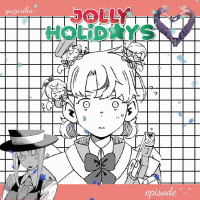 A Black And White Drawing Of A Girl And The Words Jolly Holidays GIF
