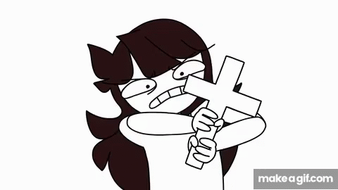 A Black And White Drawing Of A Girl Holding A Cross With The Word Jesus On It GIF