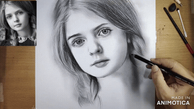 A Black And White Drawing Of A Girl Is Made In Animotica GIF