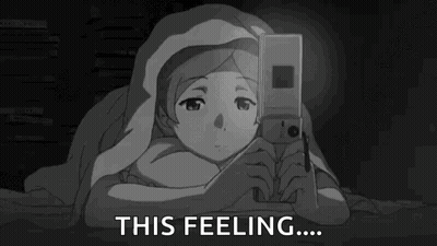 A Black And White Drawing Of A Girl Laying Under A Blanket Looking At A Cell Phone . GIF