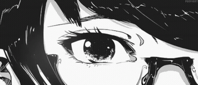 A Black And White Drawing Of A Girl 'S Eyes With The Name Perfiiert Visible GIF