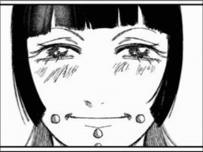 A Black And White Drawing Of A Girl 'S Face With A Choker . GIF