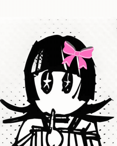 A Black And White Drawing Of A Girl With A Pink Bow GIF