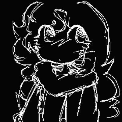 A Black And White Drawing Of A Girl With A Scarf Around Her Neck GIF