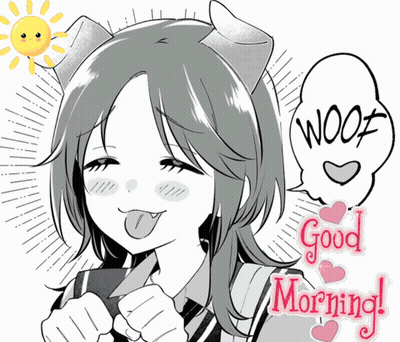 A Black And White Drawing Of A Girl With A Speech Bubble That Says Woof GIF