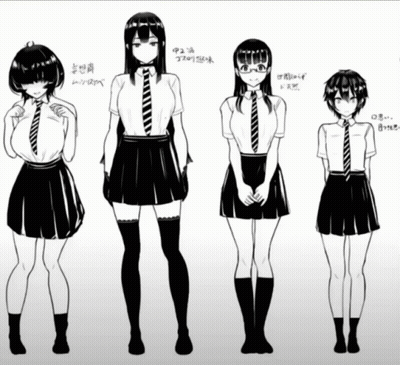 A Black And White Drawing Of A Girl With A Striped Shirt And Tie GIF