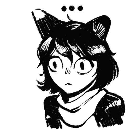 A Black And White Drawing Of A Girl With Cat Ears And A Scarf Around Her Neck GIF