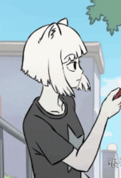 A Black And White Drawing Of A Girl With Cat Ears Holding A Cell Phone GIF