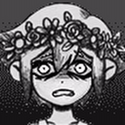 A Black And White Drawing Of A Girl With Flowers In Her Hair . GIF