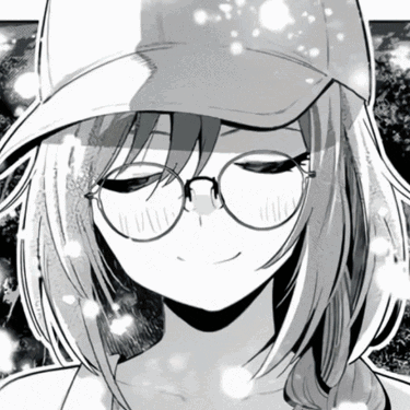 A Black And White Drawing Of A Girl With Glasses And A Hat GIF
