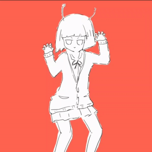A Black And White Drawing Of A Girl With Horns On Her Head GIF
