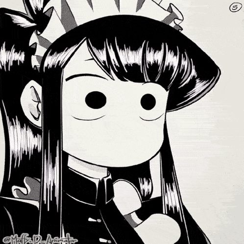 A Black And White Drawing Of A Girl With Long Hair Wearing A Maid Costume . GIF