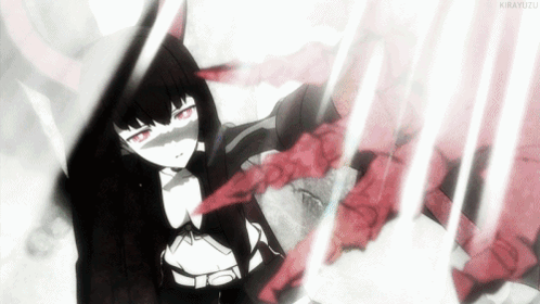 A Black And White Drawing Of A Girl With Red Eyes And The Name Kirayuzu At The Bottom GIF