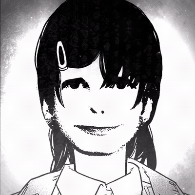 A Black And White Drawing Of A Girl With The Letter O On Her Hair GIF