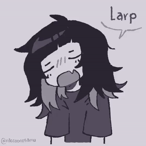 A Black And White Drawing Of A Girl With The Word Larp Above Her Head GIF