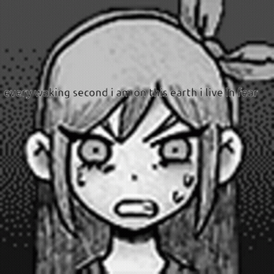 A Black And White Drawing Of A Girl With The Words " Every Waking Second I Am On This Earth I Live In Fear " Above Her GIF