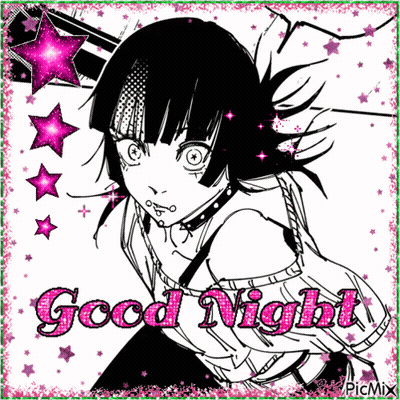 A Black And White Drawing Of A Girl With The Words Good Night On It GIF