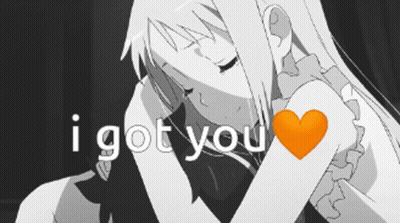 A Black And White Drawing Of A Girl With The Words I Got You Behind Her GIF