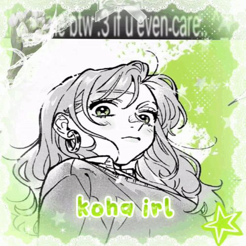 A Black And White Drawing Of A Girl With The Words Koha Irl Below Her GIF