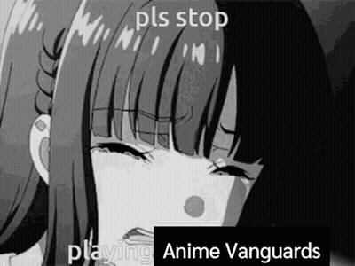a black and white drawing of a girl with the words " pls stop playing anime vanguards " on the bottom .