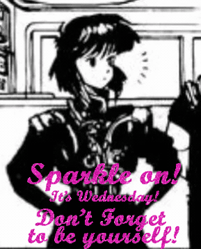 A Black And White Drawing Of A Girl With The Words Sparkle On It 'S Wednesday Don 'T Forget To Be Yourself GIF