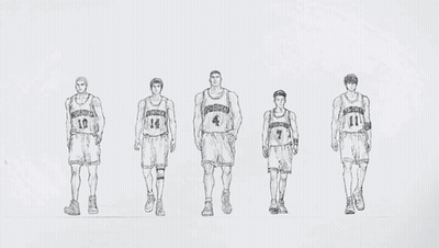 A Black And White Drawing Of A Group Of Basketball Players With The Words Representing Kanagawa Prefecture On The Bottom GIF