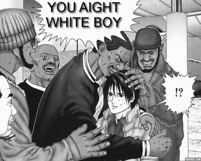 A Black And White Drawing Of A Group Of People With The Words You Aight White Boy Above Them GIF
