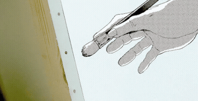A Black And White Drawing Of A Hand Holding A Paint Brush GIF