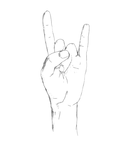 A Black And White Drawing Of A Hand Making A Devil Horns Sign Sticker