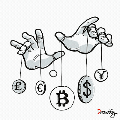 A Black And White Drawing Of A Hand Reaching For A Coin With A Dollar Sign In The Middle GIF