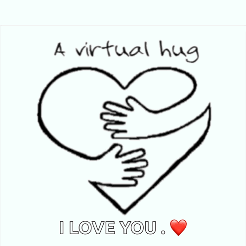 A Black And White Drawing Of A Heart With The Words " A Virtual Hug I Love You " GIF