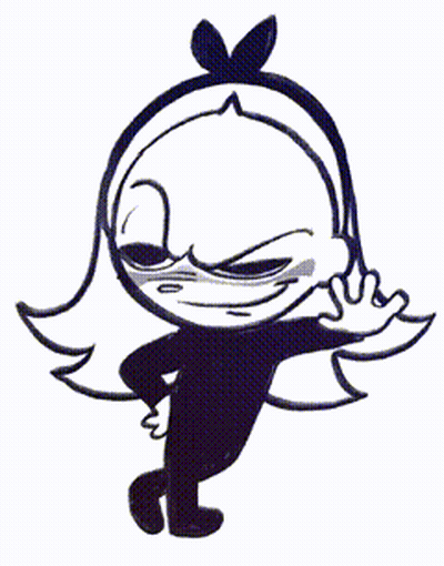 A Black And White Drawing Of A Little Girl With A Bow On Her Head GIF