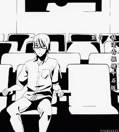 A Black And White Drawing Of A Man And A Boy Sitting In A Row Of Seats . GIF
