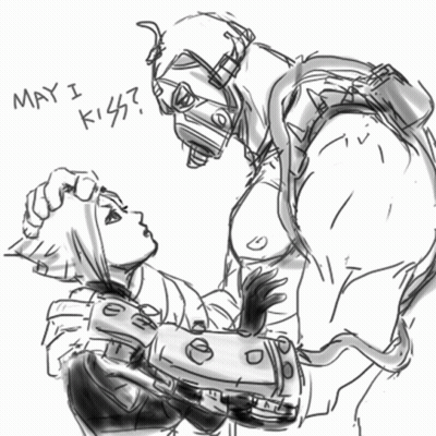 A Black And White Drawing Of A Man And A Girl With The Words May I Kiss Written On The Bottom GIF