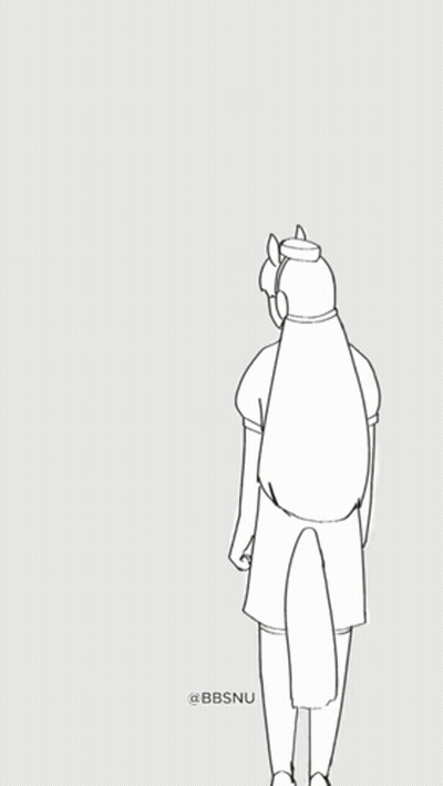 A Black And White Drawing Of A Man And A Woman Standing Next To Each Other With The Name Bbsnu On The Bottom GIF