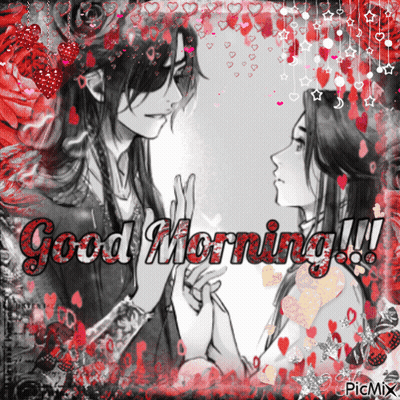 A Black And White Drawing Of A Man And A Woman With The Words Good Morning GIF