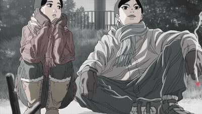 A Black And White Drawing Of A Man And Woman GIF