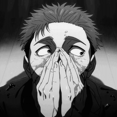A Black And White Drawing Of A Man Covering His Nose With His Hands GIF